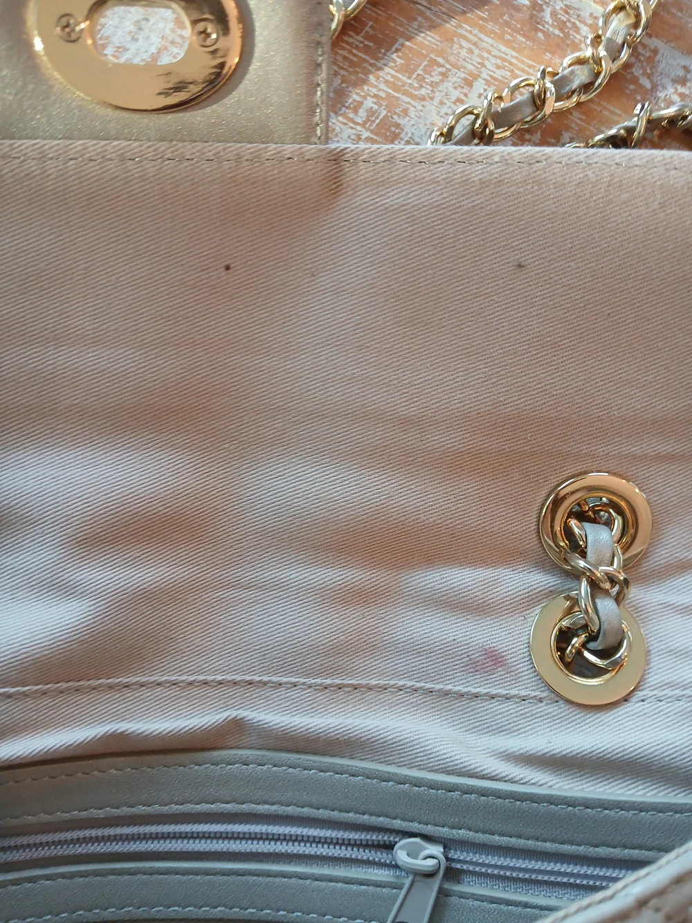 Kate Landry Quilted Champagne Metallic Shoulder Bag with Chain Strap